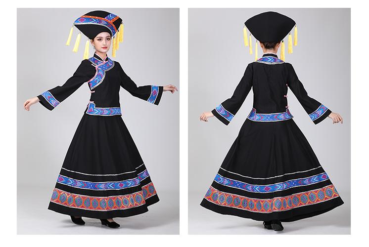 壮族服装布依族瑶族女传统服饰a字长裙壮锦民族风花边