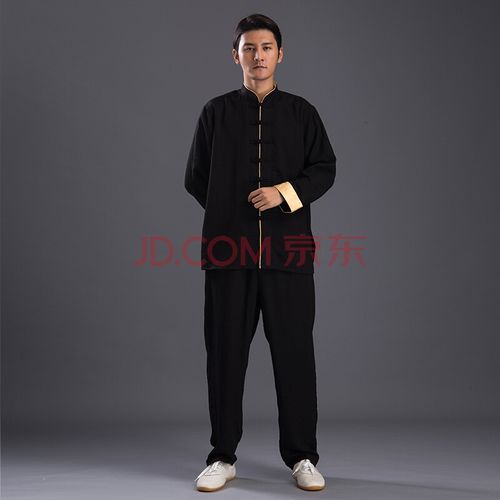 陈家沟秋季太极服棉麻太极拳练功服亚麻武术服装晨练服男女款 黑色