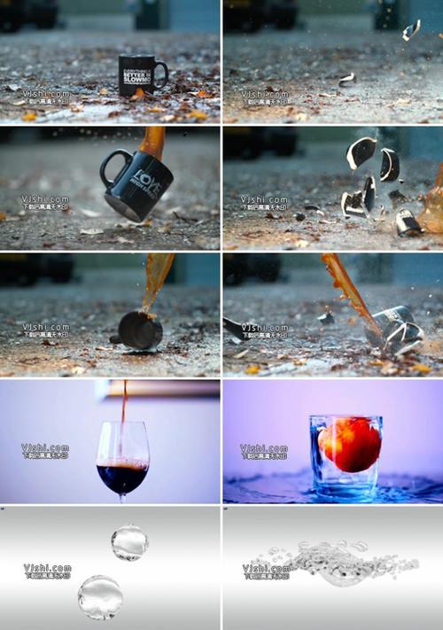 慢镜头摔杯子杯子破碎咖啡杯水