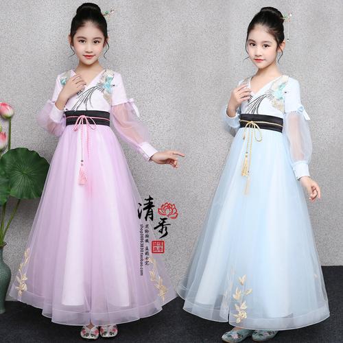 儿童礼服中式公主裙女童中国风汉服儿童古装主持人演出纱裙古筝春 ￥