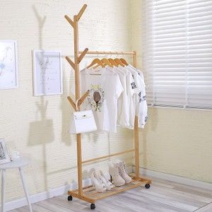 60cm晾衣杆纯实木简易挂衣架家用单杆木质晾衣架落地卧室衣服架子