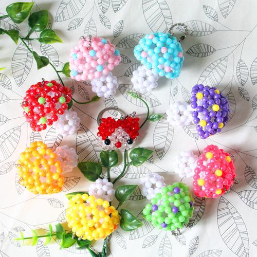 新品手工包包蘑菇珠子串珠钥匙圈挂件