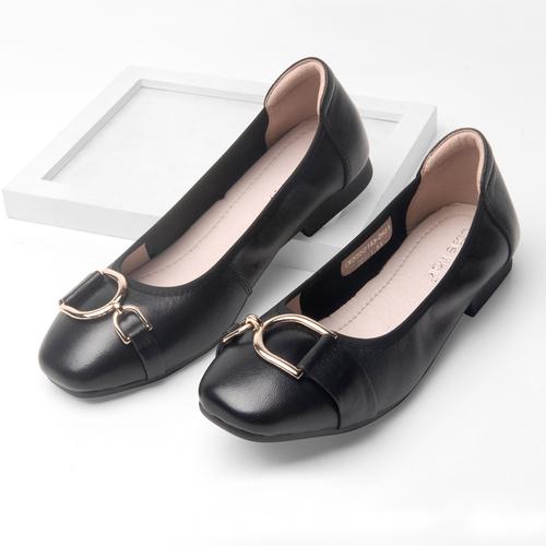 春季平跟单鞋女休闲百搭圆头真皮舒适浅口软底四季鞋平底开车女鞋