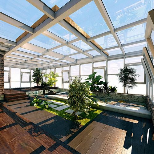 阳光房露台设计遮阳棚隔热夹胶玻璃房顶封阳台断桥铝