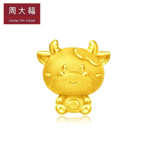 新款 周大福十二生肖牛金牛爱心牛足金金吊坠转运珠甄品