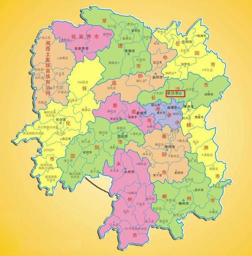 长沙市在湖南省地图的位置