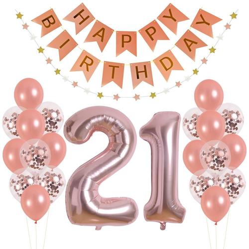 跨境热销新款21岁玫瑰金生日派对气球套装生日横幅背景墙装饰气球