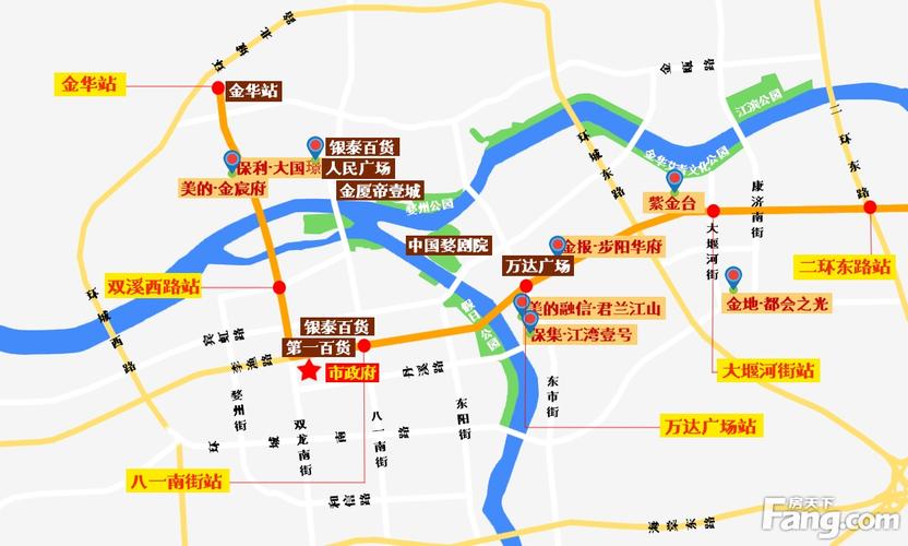 【金华市区轻轨站点大致区位】