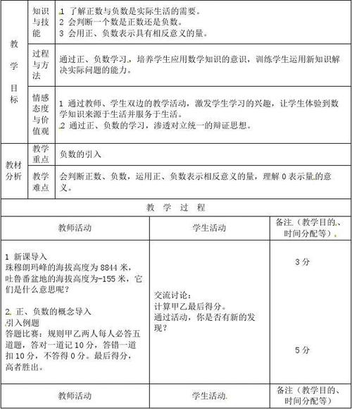 1《正数和负数》word教案1
