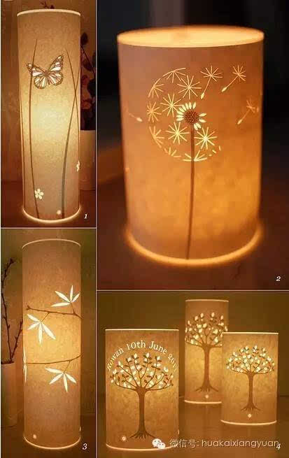 纸盒灯罩,先在纸盒上画出您想要的图案,然后进行镂空处理,漂亮的灯罩