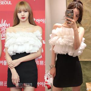 ins雪梨blackpink lisa青春有你2同款抹胸黑色显瘦礼服连衣裙女夏
