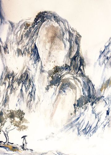 水彩画的山水画