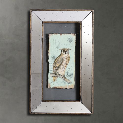 奇居良品美式高档玻璃框挂画客厅壁画长方形猫头鹰镜面装饰画