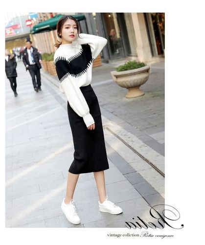 高品质连衣裙女时尚百搭秋冬女装针织套装女时尚毛衣配裙子气质女神