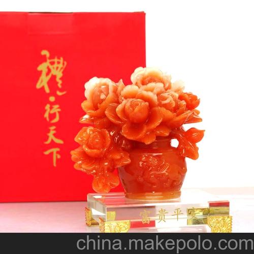 富贵平安牡丹摆件 招财貔貅婚庆创意礼品牡丹花瓶工艺装饰摆设品图片