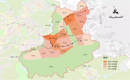 坪山区保障房需求空间分布图(22个标准分区)
