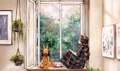 巧遇这初雨的天气,一个人靠近窗前,慢慢的欣赏起这雨中的景色