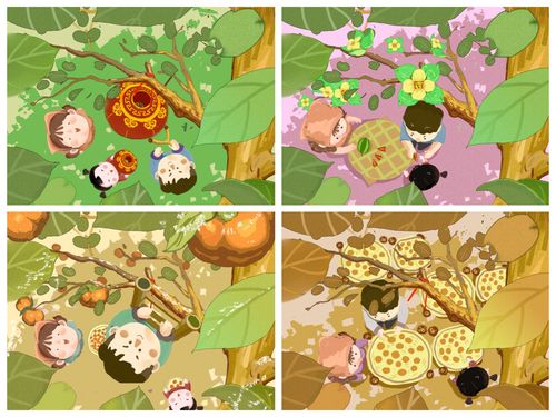 "食柿儿"春夏秋冬系列插画