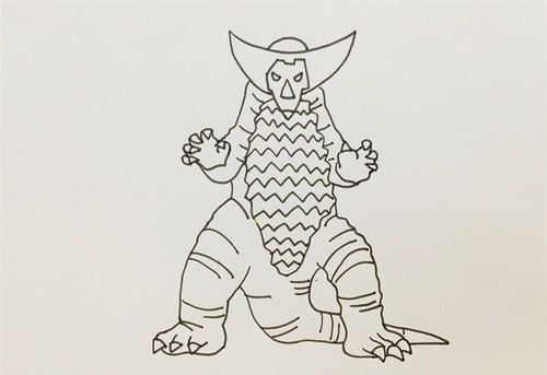 一只可怕的哥莫拉怪兽就画好了.