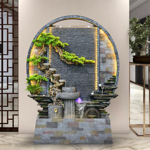 民宿庭院入户花园布置装饰角落地景观大型假山造景水幕墙创意流水