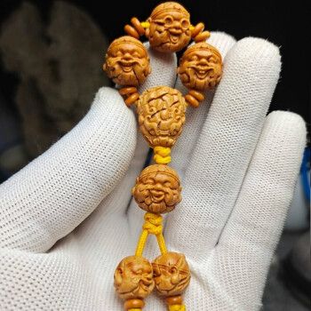 顶盈 桃核配饰三通佛头顶珠 背云 招财鼠手工打磨雕刻手串佛珠 脖挂