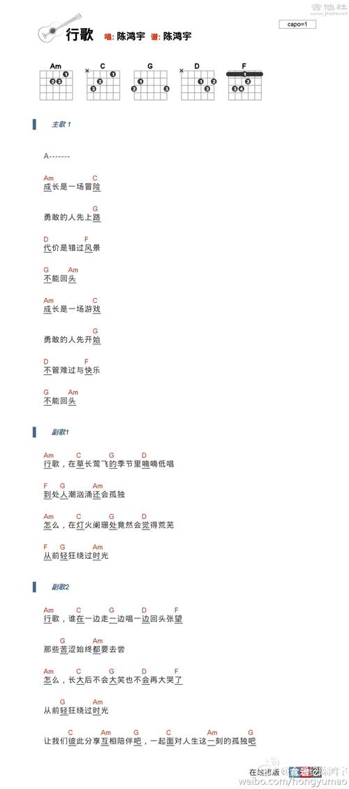 行歌吉他谱(图片谱,弹唱,和弦谱)_陈鸿宇_行歌.jpg