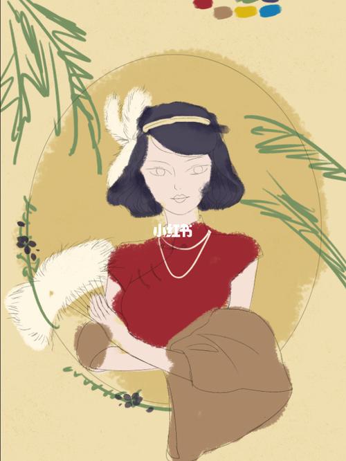 插画-民国风_插画_披肩_插花_画画_板绘_文化_绘画