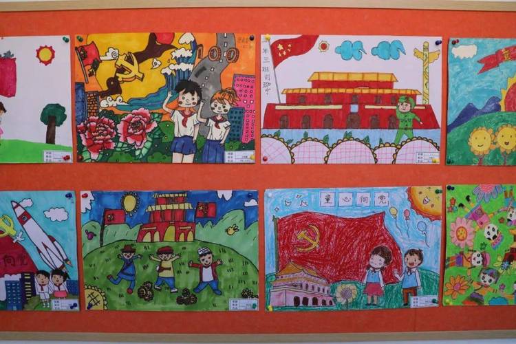 学生们展开想象,大胆构思,用手中的画笔画五星红旗,画天安门,画花朵