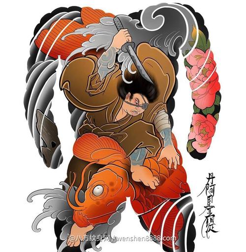 靖江市作家井先生的通体传统张顺纹身手稿图案欣赏