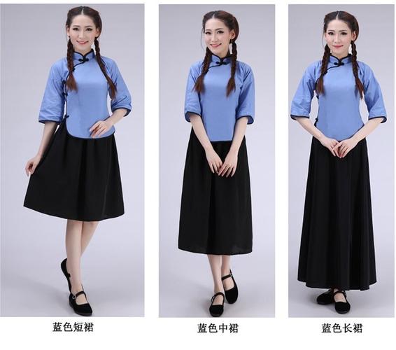 民国风五四青年女学生女装纯色拍毕业照班服舞台表演出服复古套装