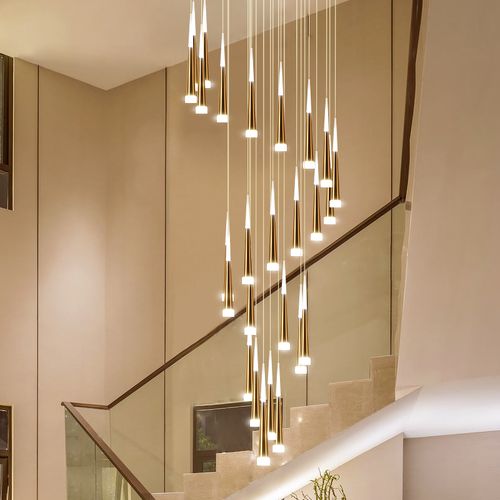 楼梯吊灯现代简约大气北欧客厅灯餐厅灯创意复式楼别墅旋转长吊灯视频