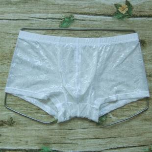 全透明蕾丝网纱男士内裤潮男性感四角平脚低腰小平角裤头夏天夏季