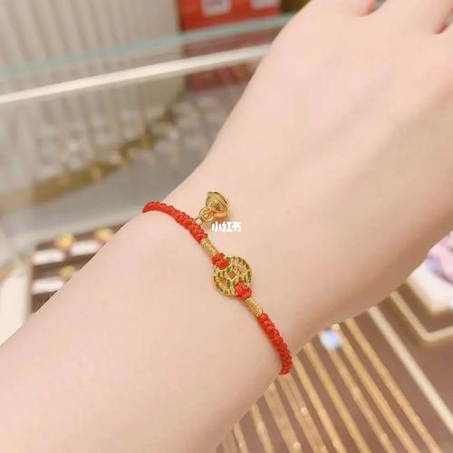 手编金铜钱红绳手链7715招财90金铜钱77_手链