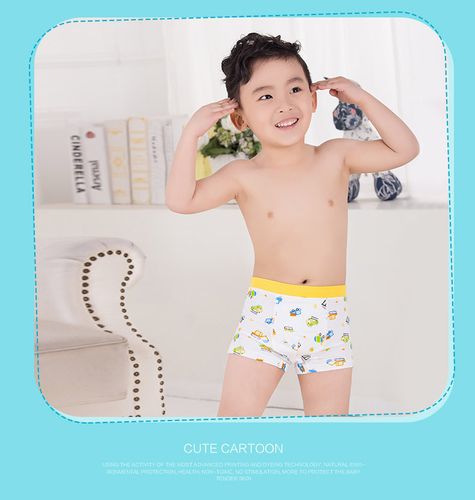 批发可爱白底卡通印花小中童平角内裤儿童男