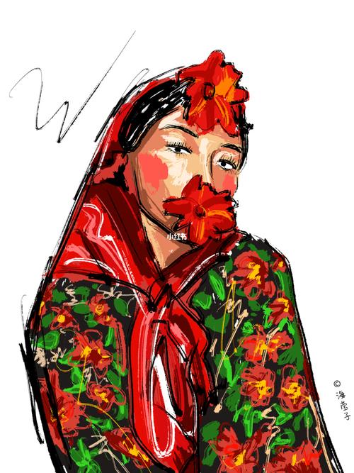 人物插画|东北花棉袄和头巾结合的时尚_插画_棉袄_时尚_潮流_画画