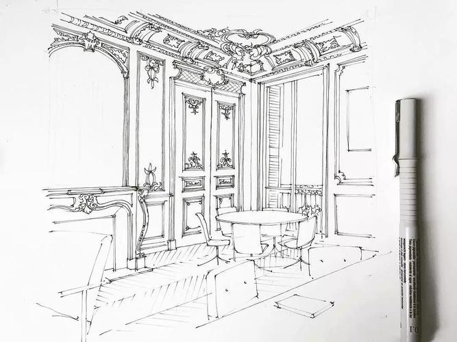 欧式风格室内手绘线稿!