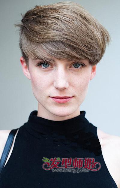 款脸女生短发斜庞克发型