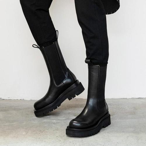 2020新款中筒切尔西靴女烟管黑色网红款时装靴