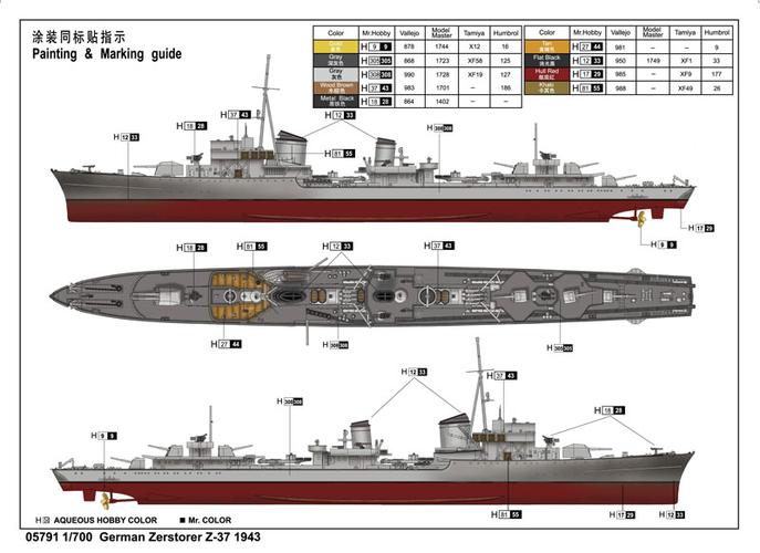 谁有德国二战z型驱逐舰的线图啊 改装前和改装后都行