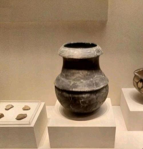 河姆渡文化出土的黑陶壶.