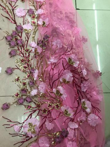 粉色 立体花 精美刺绣 网纱绣花 服装旗袍diy 布料 面料 桃花 2色