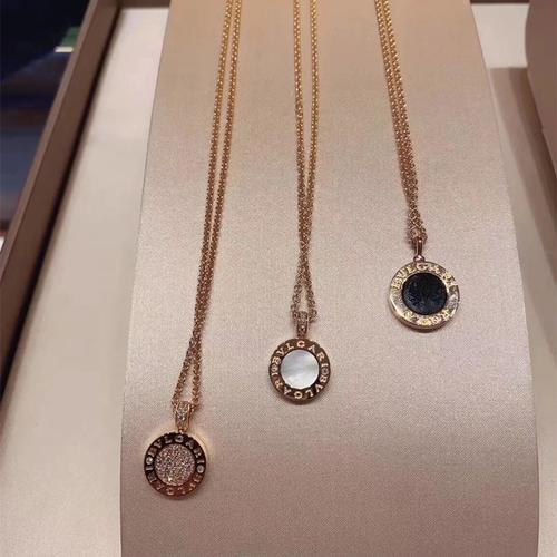 bvlgari/宝格丽双面圆饼项链 18k玫瑰金无钻镶钻圆环