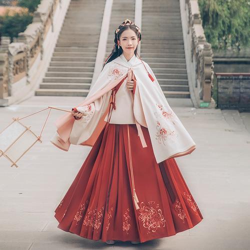 汉尚华莲传统汉服女装迷神引刺绣白色连帽斗篷短外套春秋季日常款