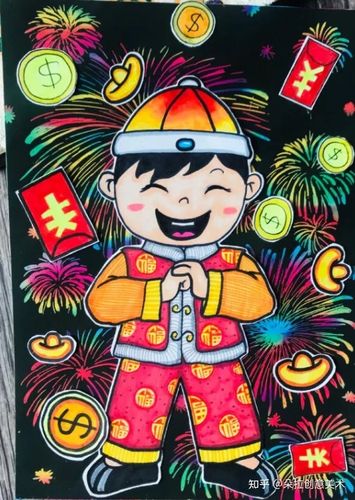 素材分享新年牛年儿童画绘画