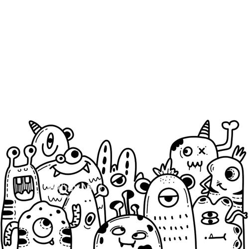 黑白涂鸦|小怪兽|简笔画|堆堆乐_简笔画_涂鸦_怪兽_贴片面膜_手绘