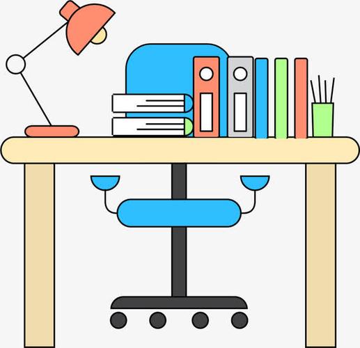 卡通彩色书桌书堆