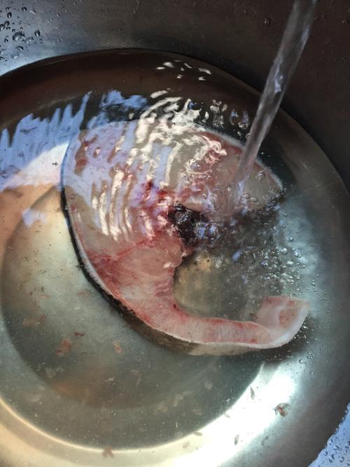 将海帽鱼洗净鱼与鱼鳞.