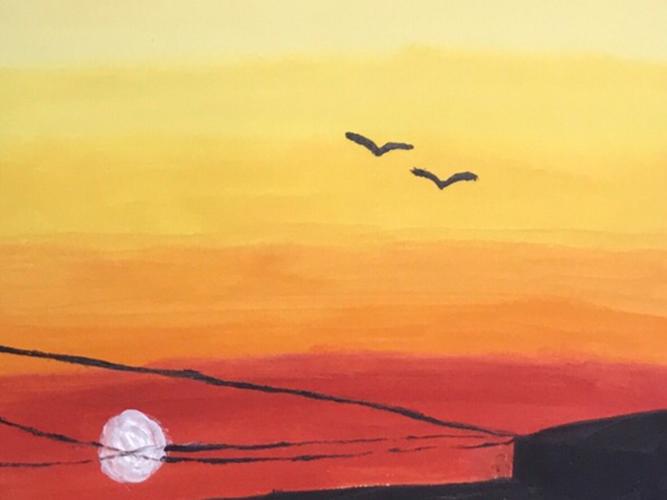 水粉画|收集黄昏95日落92_夕阳_水粉画_临摹_水粉