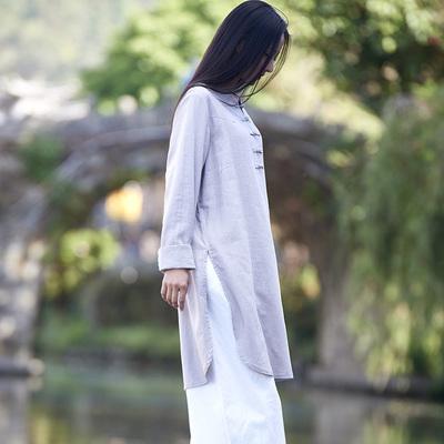 中国风女装2017春夏外套 复古中长款上衣 禅服大码茶服女棉麻衬衫