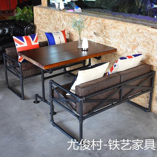复古铁艺实木卡座沙发工业风酒吧休闲吧餐馆西餐厅咖啡厅桌椅组合